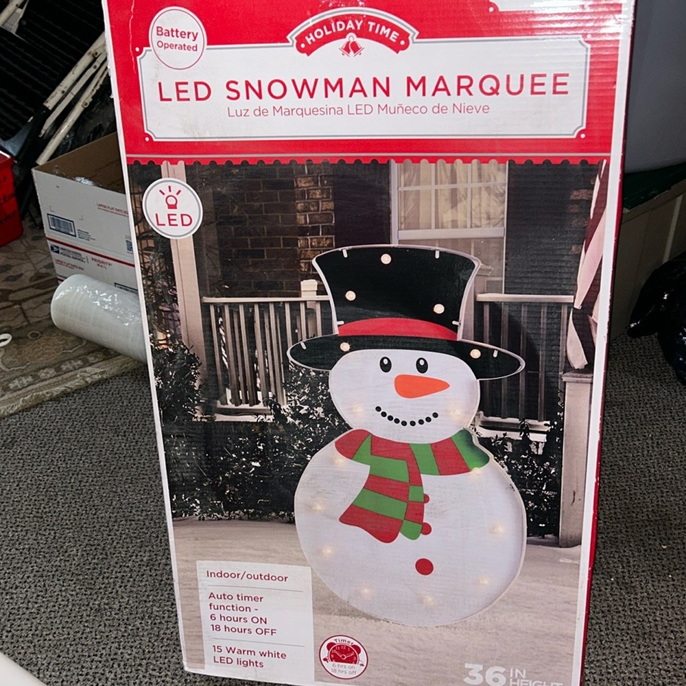 Vintage LED snowman marquee auto timer, 15 warm white LED lights 36 inches